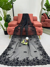 Load image into Gallery viewer, Demandig Organza Silk Fabric Thread Work Black Saree
