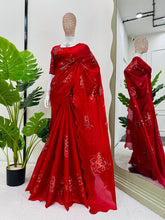 Load image into Gallery viewer, Beautiful Red Colour Jimmy Chhu Silk Thread Work Saree
