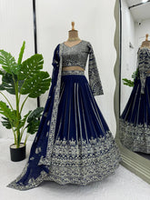 Load image into Gallery viewer, Wedding Wear Blue Colour Georgette Fabric Thread Work Lehenga Choli With Dupatta
