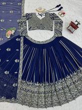 Load image into Gallery viewer, Wedding Wear Blue Colour Georgette Fabric Thread Work Lehenga Choli With Dupatta
