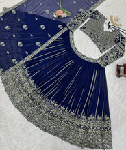 Load image into Gallery viewer, Wedding Wear Blue Colour Georgette Fabric Thread Work Lehenga Choli With Dupatta
