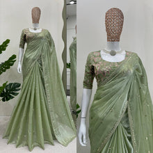 Load image into Gallery viewer, Beautiful Jimmi Chu Silk Embroidered Work Saree
