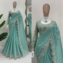 Load image into Gallery viewer, Attractive Georgette Fabric Coding And Sequnce With Real Mirror Work Saree
