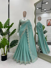 Load image into Gallery viewer, Attractive Georgette Fabric Coding And Sequnce With Real Mirror Work Saree
