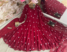 Load image into Gallery viewer, Attractive Georgette Fabric Embroidery Design Work Long Flair Anarkali Suit
