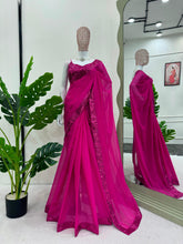 Load image into Gallery viewer, Pink Tubby Silk Sequence Work Saree
