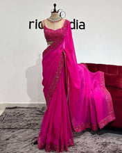 Load image into Gallery viewer, Pink Tubby Silk Sequence Work Saree
