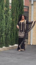 Load and play video in Gallery viewer, Party Wear Black Georgette Ready to Wear Sharrara Suit

