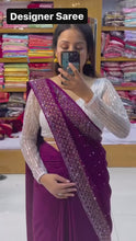 Load and play video in Gallery viewer, New Hot Fix Daimond Worked Georgette Wedding Wear Saree With Amezing Designer Blouse
