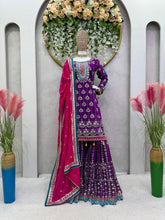 Load image into Gallery viewer, Purple Color Georgette Heavy Work Stitched Sharara Suit Set
