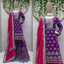 Load image into Gallery viewer, Purple Color Georgette Heavy Work Stitched Sharara Suit Set
