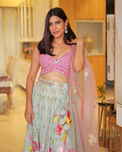 Load image into Gallery viewer, Wedding Wear Sky Georgette Real Mirror Sequence Embroidered Work Lehenga Choli
