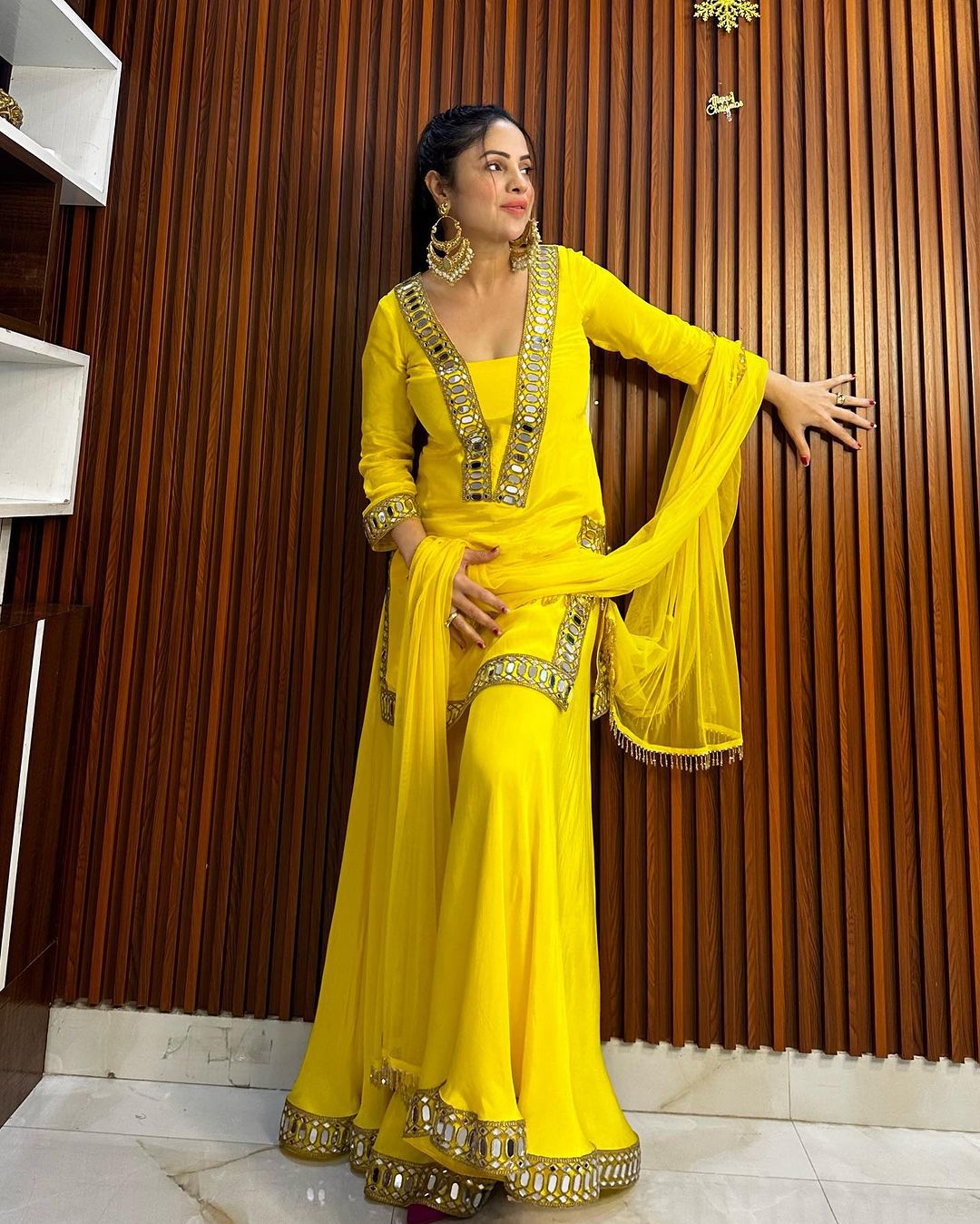 Yellow Color Georgette Real Mirror Work Full Stitched Suit