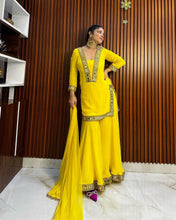 Load image into Gallery viewer, Yellow Color Georgette Real Mirror Work Full Stitched Suit
