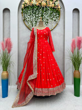 Load image into Gallery viewer, Red Georgette Long Full Stitched Gown for Function Wear
