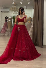 Load image into Gallery viewer, Designer Red Colour Heavy Georgette Fabric Thread And Sequence Work Lehenga With Dupatta
