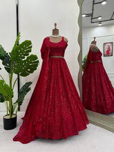 Load image into Gallery viewer, Designer Red Colour Heavy Georgette Fabric Thread And Sequence Work Lehenga With Dupatta
