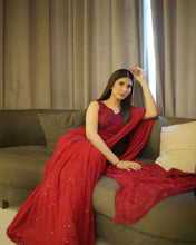 Load image into Gallery viewer, Party Wear Georgette Sequence Work Red Saree
