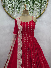 Load image into Gallery viewer, Party Wear Red Georgette Full Stitched Gown
