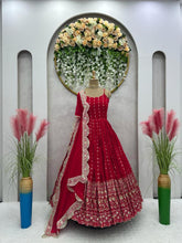 Load image into Gallery viewer, Party Wear Red Georgette Full Stitched Gown
