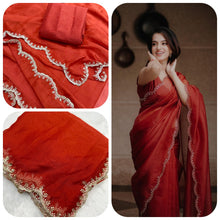 Load image into Gallery viewer, Red Organza Silk Embroidered Border Work Saree Blouse
