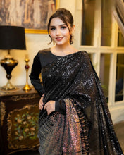 Load image into Gallery viewer, Ruhi : Black Sequence Work Party Wear Saree Blouse
