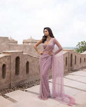 Load image into Gallery viewer, Onion Color Soft Net Sequence Work Saree With Work Blouse

