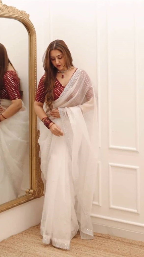 Function Wear White Tubby Silk C Pallu Embroidered Saree