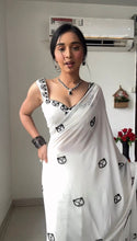 Load image into Gallery viewer, 1 Min. Ready to wear Georgette White Saree
