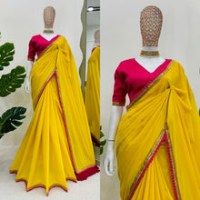 Load image into Gallery viewer, Yellow Color Mul Cotton Stuff Fancy Lace With Heavy Latkan Pallu Saree
