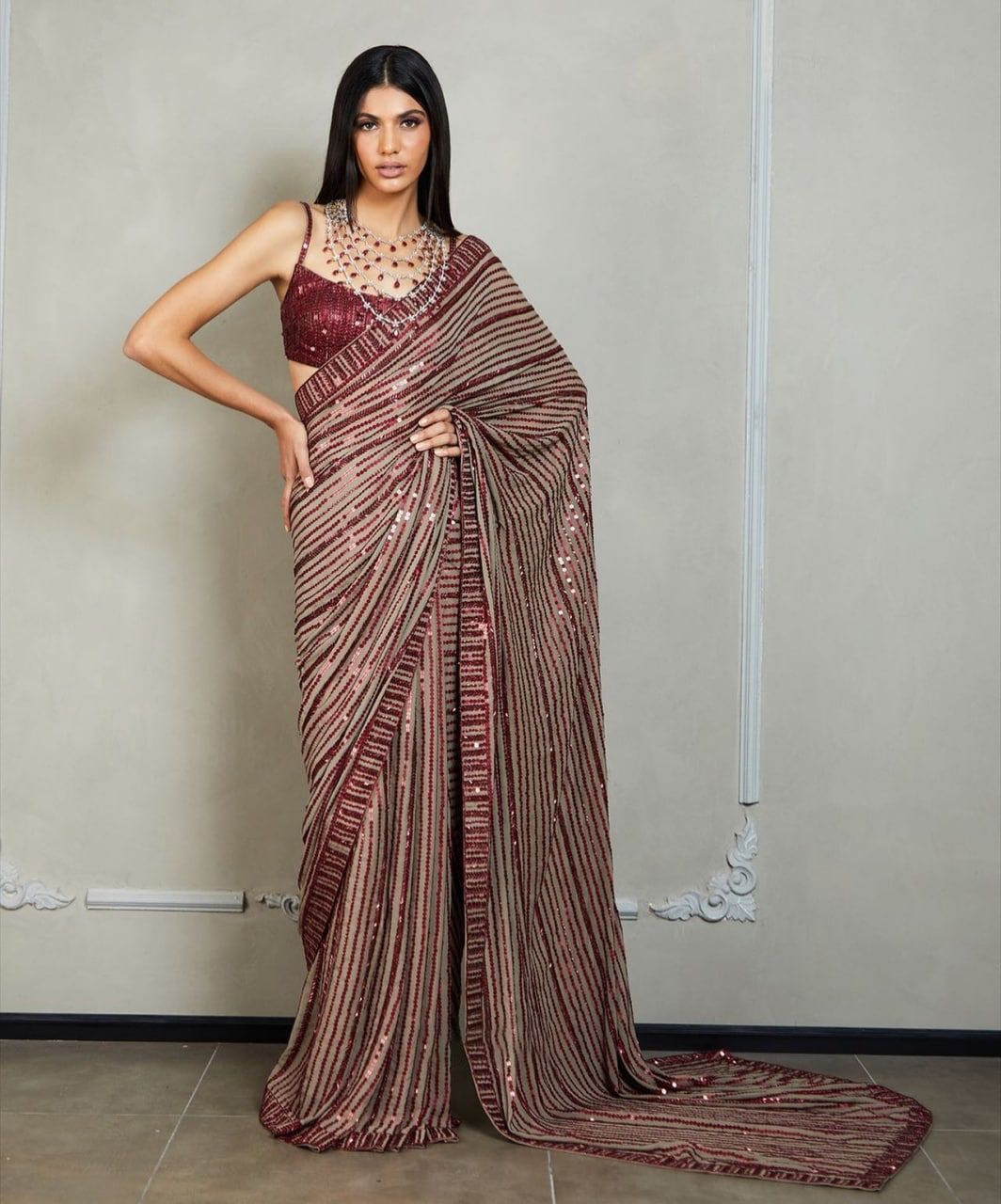 Latest Designer Function Wear Georgette Saree With Sequence Work For Women.