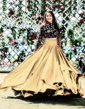 Load image into Gallery viewer, Designer Taffeta Silk Full Flair Stitched Lehenga With Velvet Choli Crop Top
