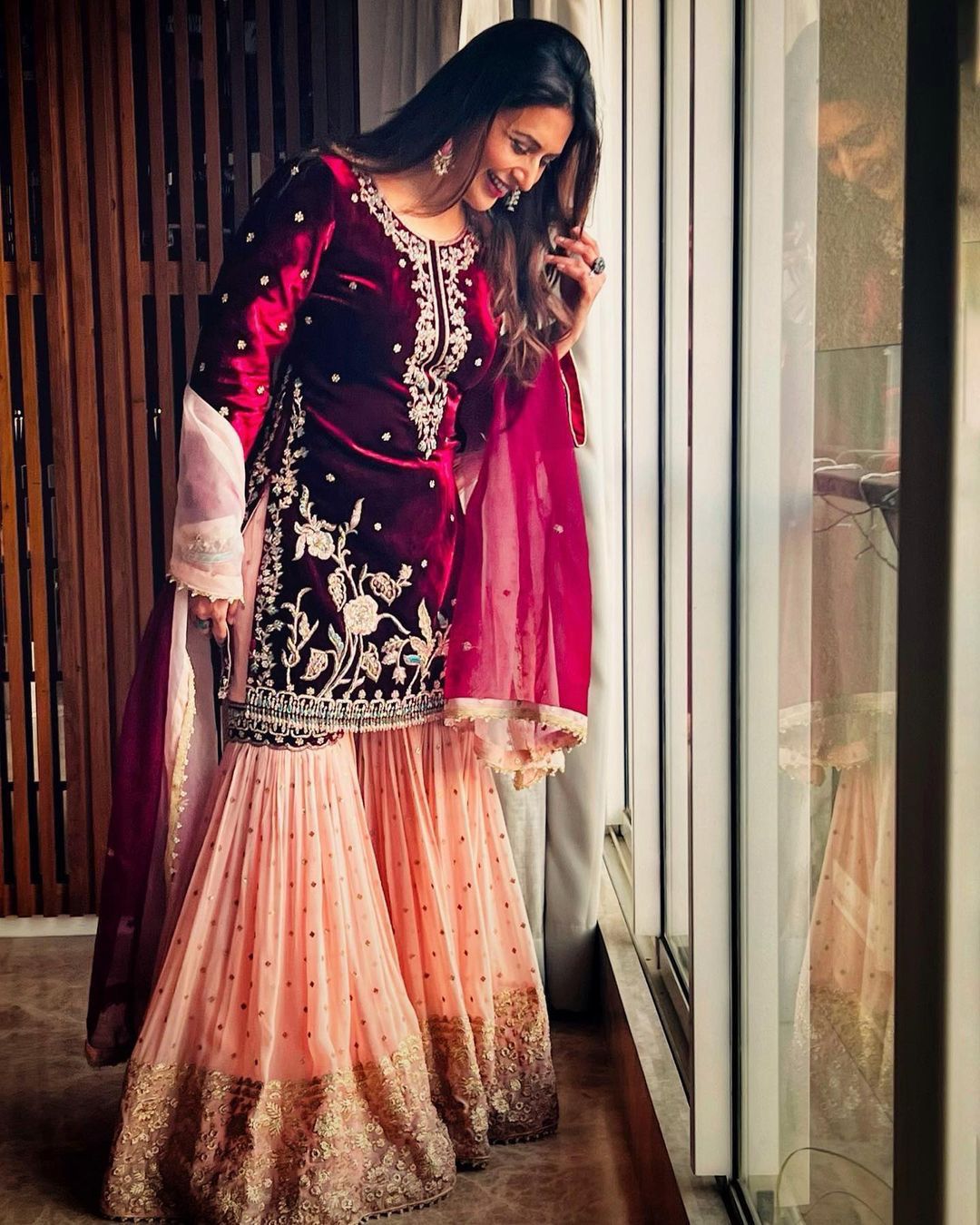 Beautiful Designer Suit On Heavy Velvet Fabric Sharara   For Women