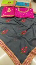 Load and play video in Gallery viewer, Wedding Wear Silk Embroidered Saree Blouse For Women

