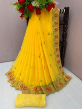 Load image into Gallery viewer, Wedding Wear Designer Heavy Georgette Saree With Embroidery With Hevy Ston Work
