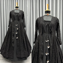 Load image into Gallery viewer, Fancy Designer Beautiful Black Color Faux Georgette Anarkali Suit With Thred Work.
