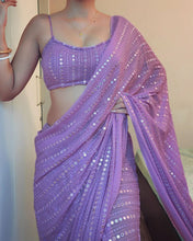 Load image into Gallery viewer, Mind-blowing Function Wear Thred With 9MM Sequence Work Faux Georgette Saree
