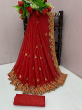 Load image into Gallery viewer, Wedding Wear Designer Heavy Georgette Saree With Embroidery With Hevy Ston Work
