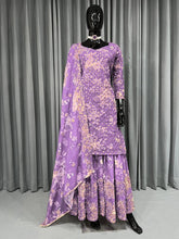 Load image into Gallery viewer, Stylish Lavender Color Embroidered Work Georgette Kurti Sharara For Function Wear
