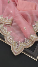 Load and play video in Gallery viewer, Pastal Pink Color Organza Silk Embroidered Real Mirror Work Saree Blouse For Wedding Wear
