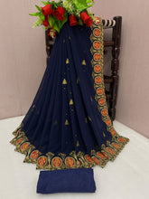 Load image into Gallery viewer, Wedding Wear Designer Heavy Georgette Saree With Embroidery With Hevy Ston Work
