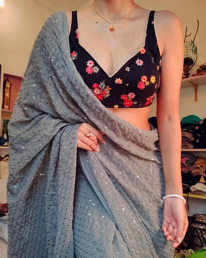 Admiring Grey Festival Wear Georgette  Heavy  Sequence Work  Saree For Womens