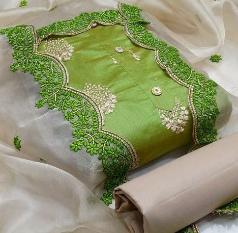 Refreshing Green Color Wedding Wear Chanderi Multi Work Salwar Suit