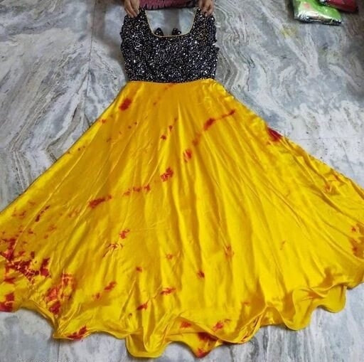Beautiful Satin Silk Printed Work Ready Made Festive Wear Gown