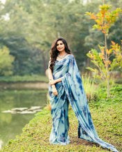 Load image into Gallery viewer, Alluring Blue Color Georgette Party Wear Sequence Printed Work Saree Blouse
