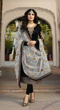 Load image into Gallery viewer, Graceful Black Color Satin Georgette Embroidered Stone Work Salwar Suit For Party Wear
