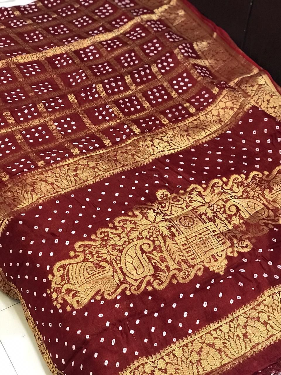 Thrilling Maroon Color Silk Bandhani Zari Work Function Wear Saree Blouse