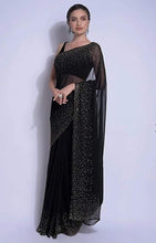 Load image into Gallery viewer, Wedding Wear Black Color Georgette Stone Work Designer Saree Blouse
