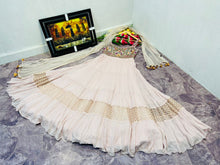 Load image into Gallery viewer, Flamboyant Off White Color Wedding Wear Georgette Embroidered Work Gown Dupatta
