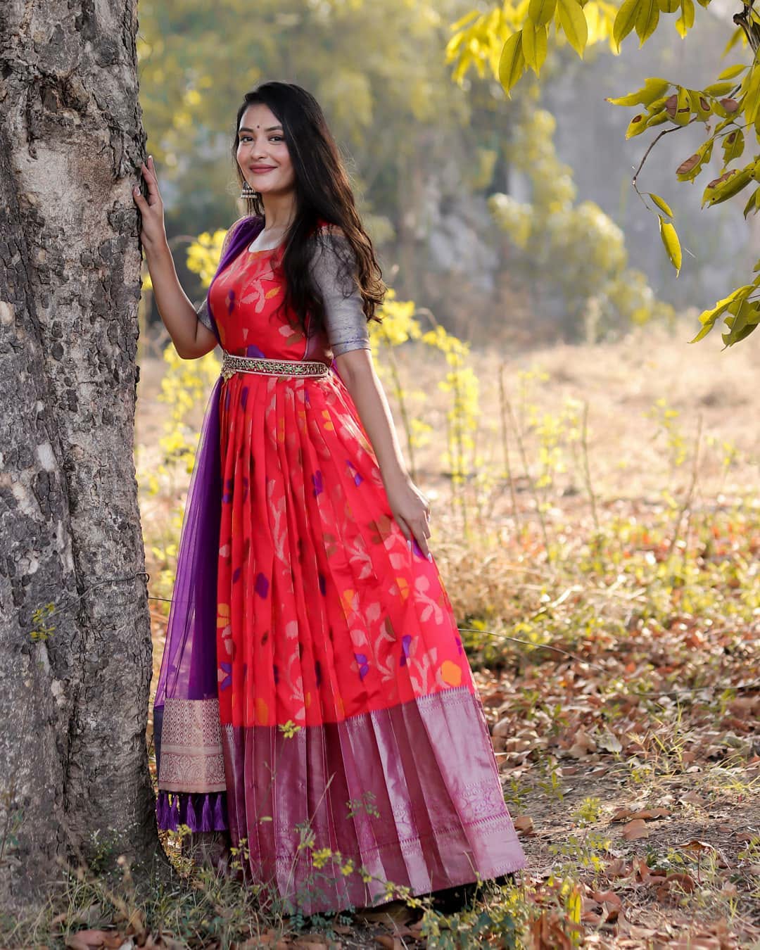 Astonoshing Banarasi Silk Ready Made Zari Weaving Gown Dupatta